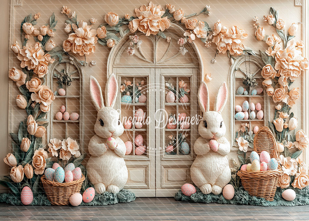 Avezano Vintage Easter Bunny Floral Door Photography Background By Encanto Designer