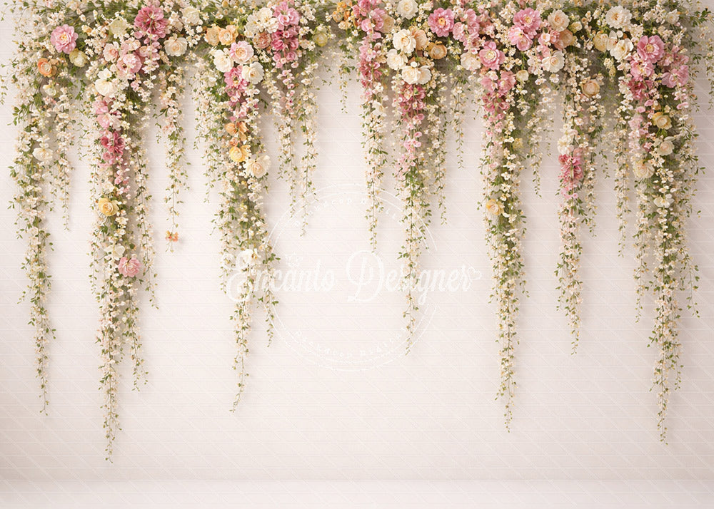 Avezano Hanging Pink Floral Garland Photography Background By Encanto Designer
