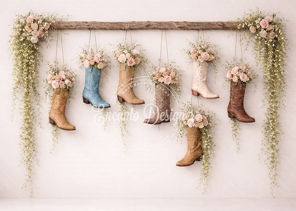 Avezano Cowboy Boot Floral Rustic Photography Background By Encanto Designer