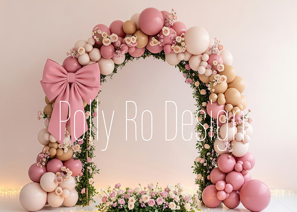 Toile de fond pour photographie de baiser de roses et de ballons de la Saint-Valentin d'Avezano conçue par Polly Ro Design