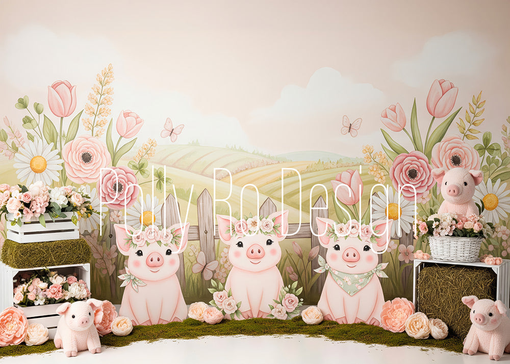 Avezano Farm Pig Floral Pasture Photography Backdrop Designed By Polly Ro Design