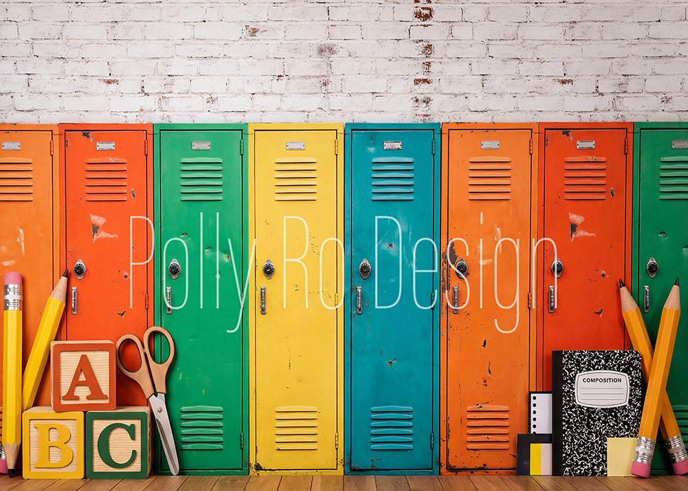 Avezano Colorful School Lockers Back to School Photography Backdrop Designed By Polly Ro Design