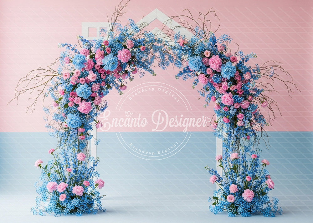Avezano Pink and Blue Floral Arch Photography Background By Encanto Designer