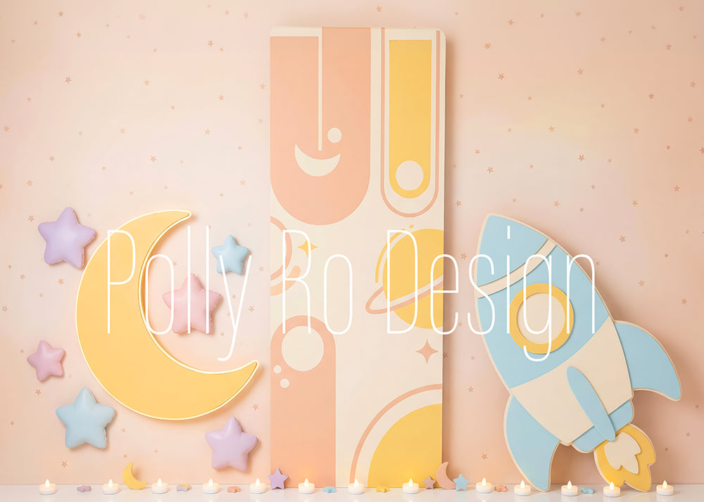 Avezano Pastel Space Rocket Baby Photography Backdrop Designed By Polly Ro Design