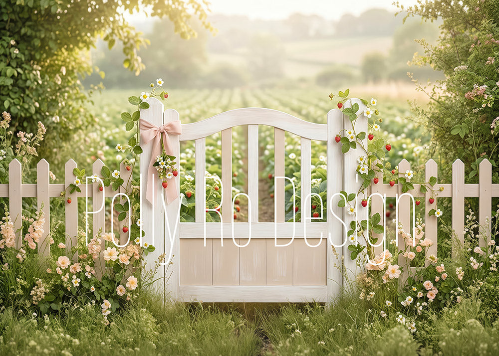Avezano Strawberry Garden Fence Gate Photography Backdrop Designed By Polly Ro Design