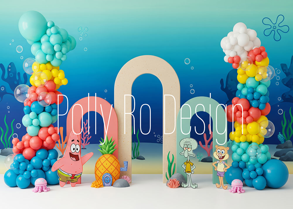 Avezano SpongeBob's Underwater Archway and Balloons Photography Backdrop Designed By Polly Ro Design