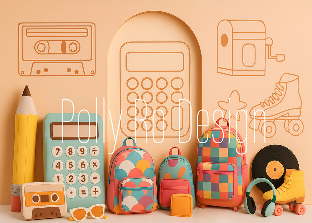 Avezano Retro School Supplies Photography Backdrop Designed By Polly Ro Design