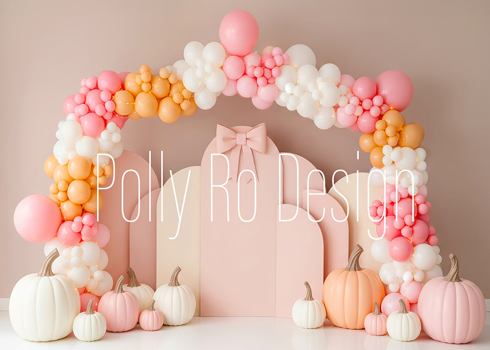 Avezano Pink Peach Pumpkin Balloon Photography Backdrop Designed By Polly Ro Design