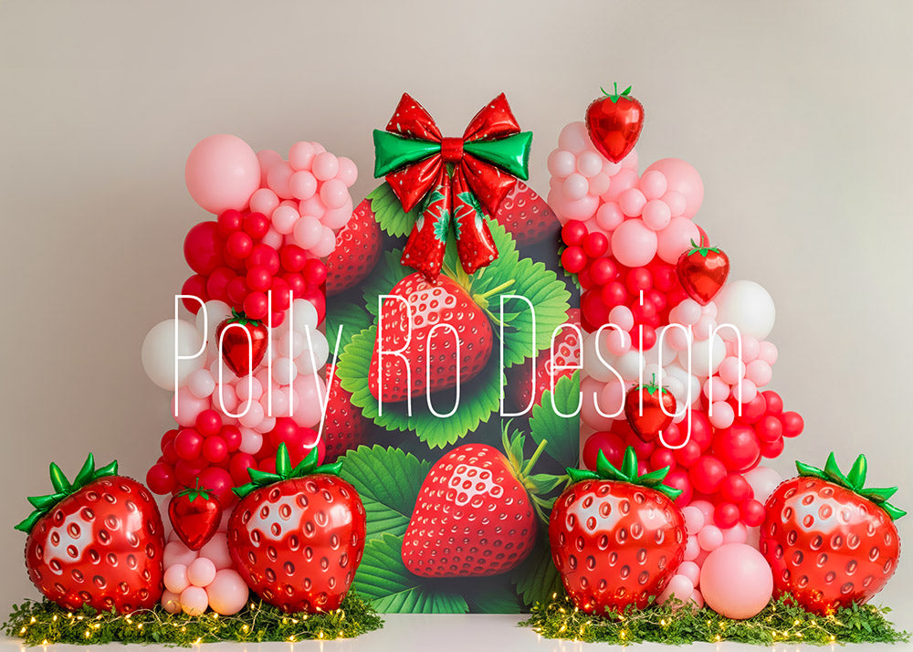 Avezano Red Strawberry Bow Balloon Photography Backdrop Designed By Polly Ro Design