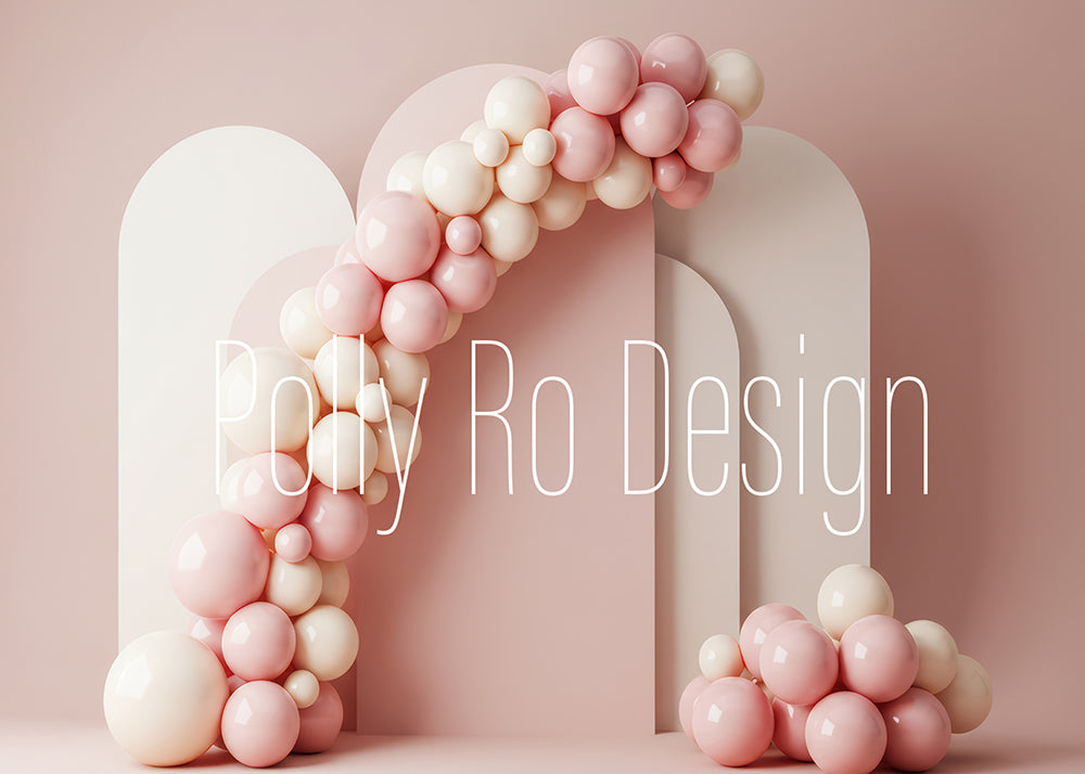 Toile de fond pour photographie de baiser de roses et de ballons de la Saint-Valentin d'Avezano conçue par Polly Ro Design