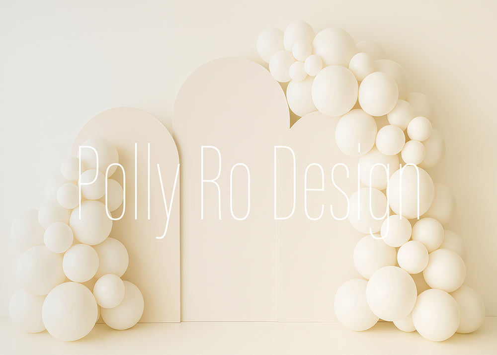 Avezano Cream White Minimal Balloon Arch Photography Backdrop Designed By Polly Ro Design