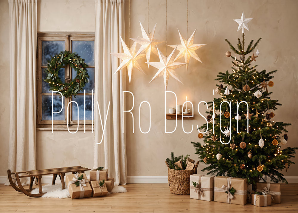 Avezano Neutral Nordic Christmas Star Photography Backdrop Designed By Polly Ro Design