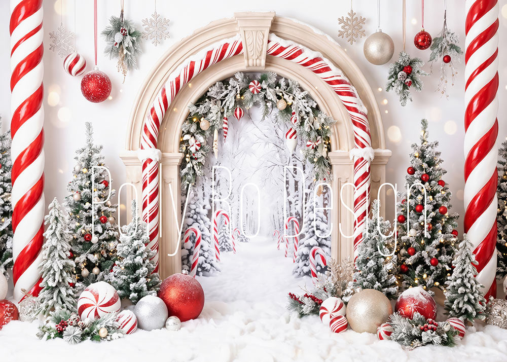 Avezano Candy Cane Arch Winter Forest Photography Backdrop Designed By Polly Ro Design