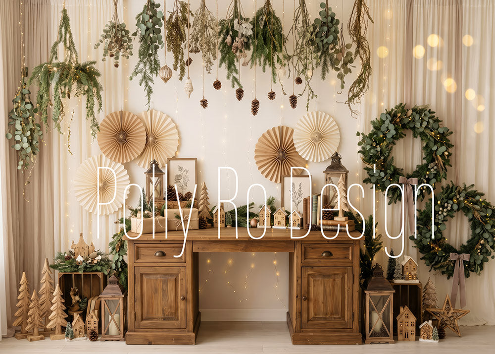 Avezano Neutral Wood Desk Boho Christmas Photography Backdrop Designed By Polly Ro Design