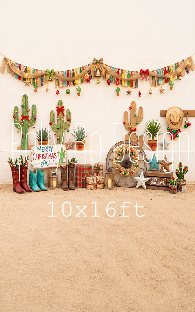Avezano Cowgirl Cactus Christmas Photography Backdrop Designed By Polly Ro Design