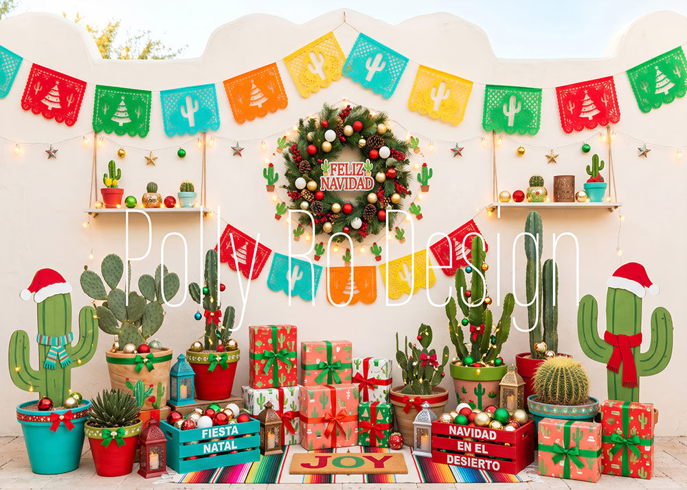 Avezano Mexican Fiesta Cactus Christmas Photography Backdrop Designed