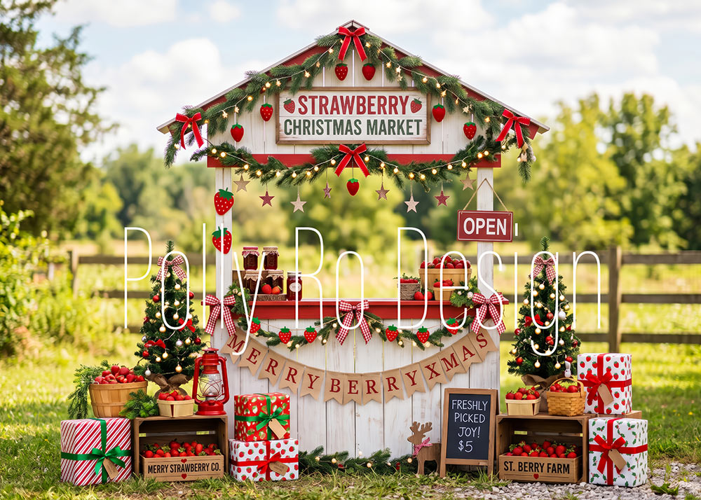 Avezano Strawberry Christmas Market Photography Backdrop Designed By Polly Ro Design