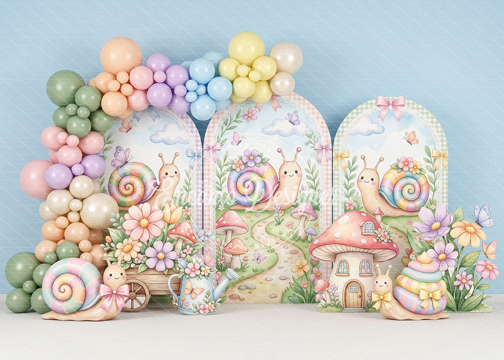 Avezano Pastel Snail Mushroom Garden Photography Background By Encanto Designer