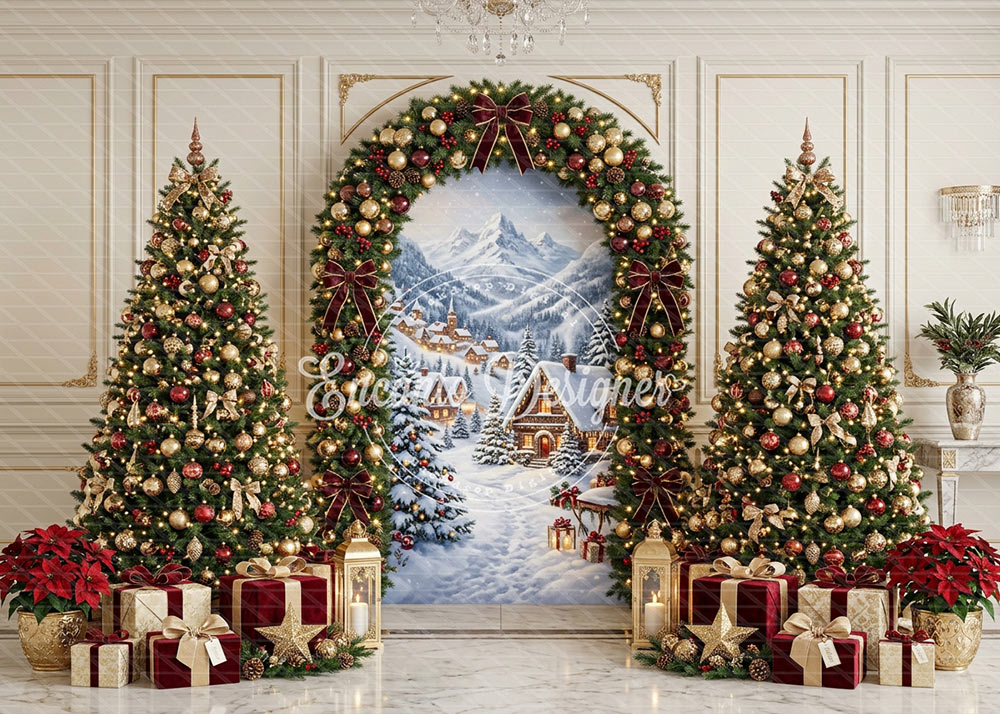 Avezano Luxury Gold Bauble Mountain Cabin Christmas Photography Background By Encanto Designer