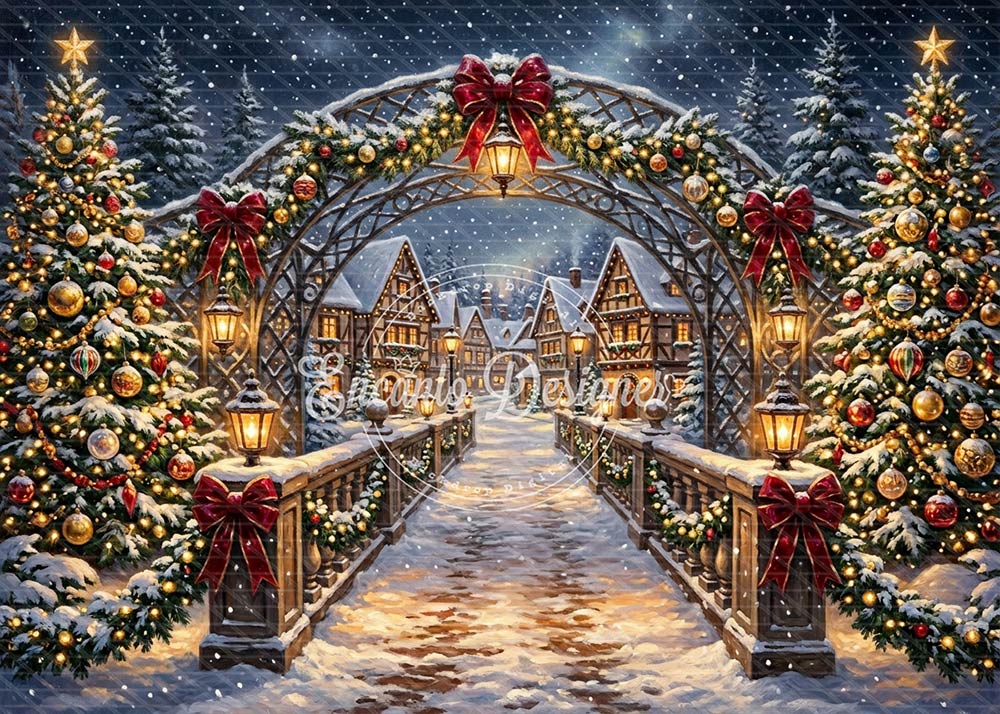 Avezano Snowy Village Arch Lamp Christmas Photography Background By Encanto Designer