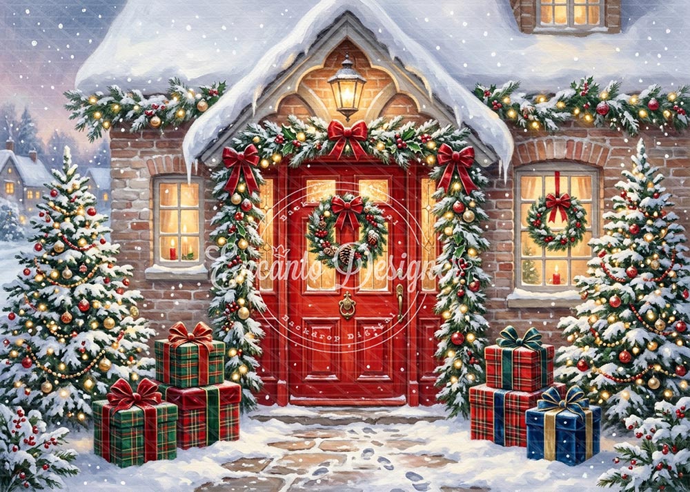 Avezano Brick Cottage Plaid Gift Xmas Photography Background By Encanto Designer
