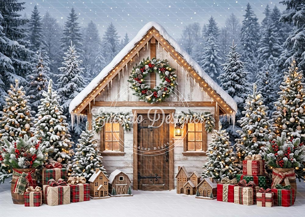 Avezano Rustic Cabin Forest Christmas Photography Background By Encanto Designer