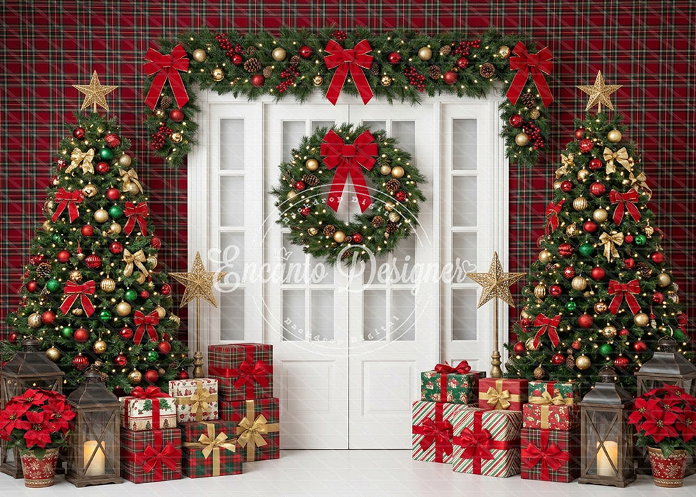 Avezano Plaid Gift Classic Xmas Door Photography Background By Encanto Designer