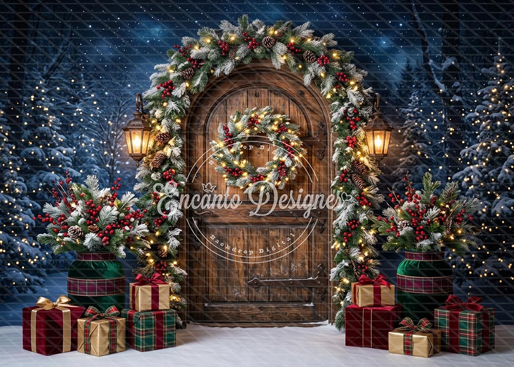 Avezano Wooden Arch Night Forest Xmas Photography Background By Encanto Designer