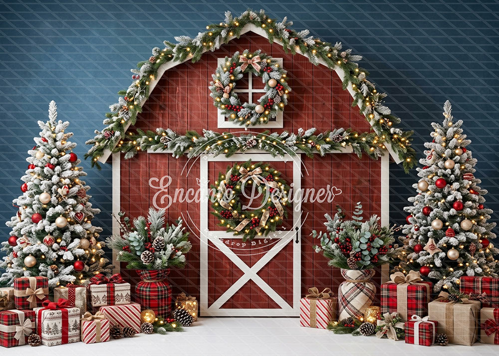 Avezano Red Plaid Red Barn Christmas Photography Background By Encanto Designer