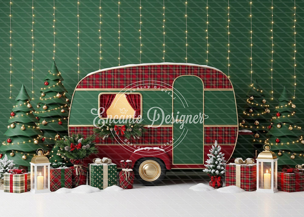 Avezano Green Plaid Camper Xmas Photography Background By Encanto Designer