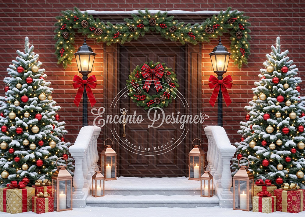Avezano Brick Stair Lantern Xmas Photography Background By Encanto Designer