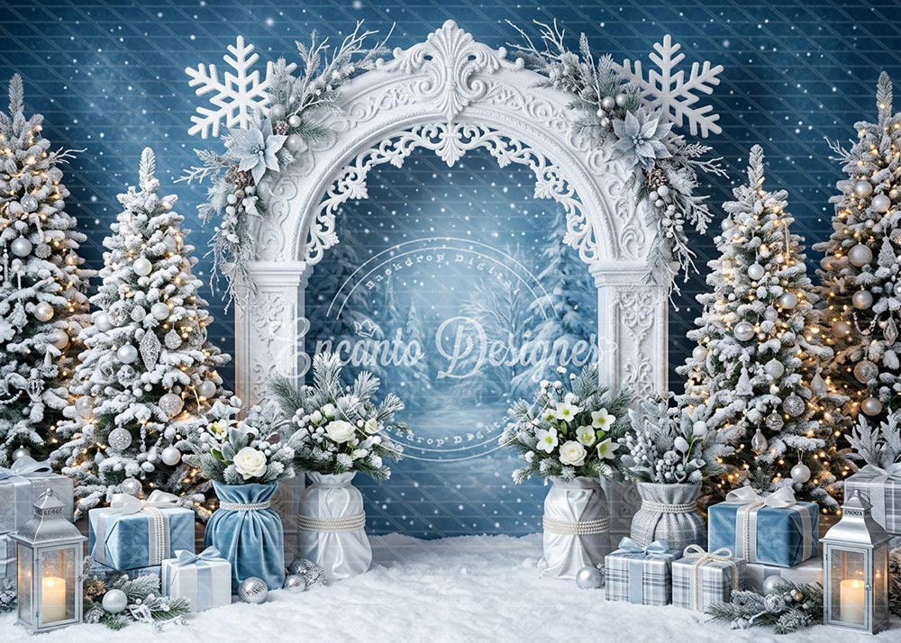 Avezano Blue Snow Arch Winter Xmas Photography Background By Encanto Designer