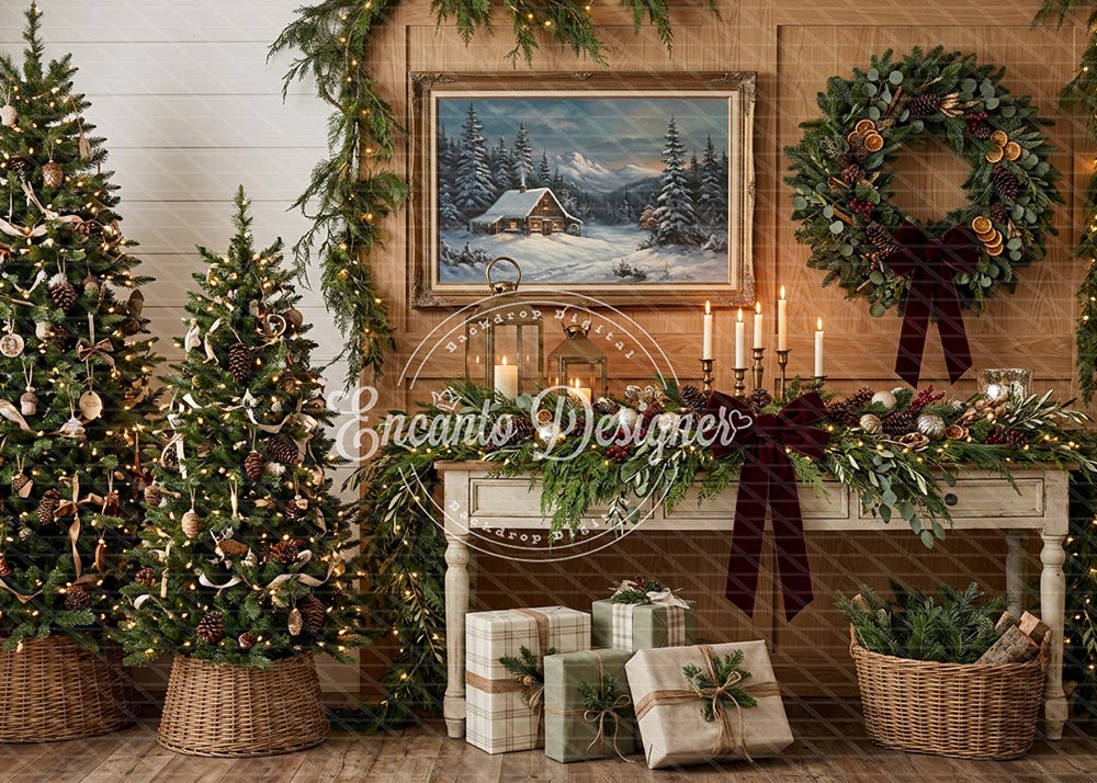 Avezano Wood Console Winter Painting Christmas Photography Background By Encanto Designer