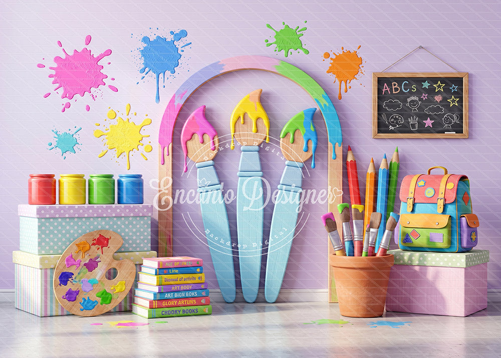 Avezano Three Big Paintbrush Arch Back to School Photography Background By Encanto Designer