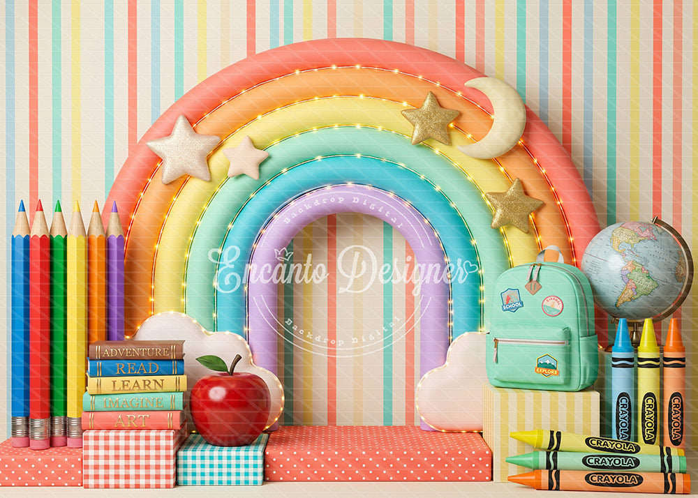 Avezano Rainbow Arch Striped Wall School Photography Background By Encanto Designer