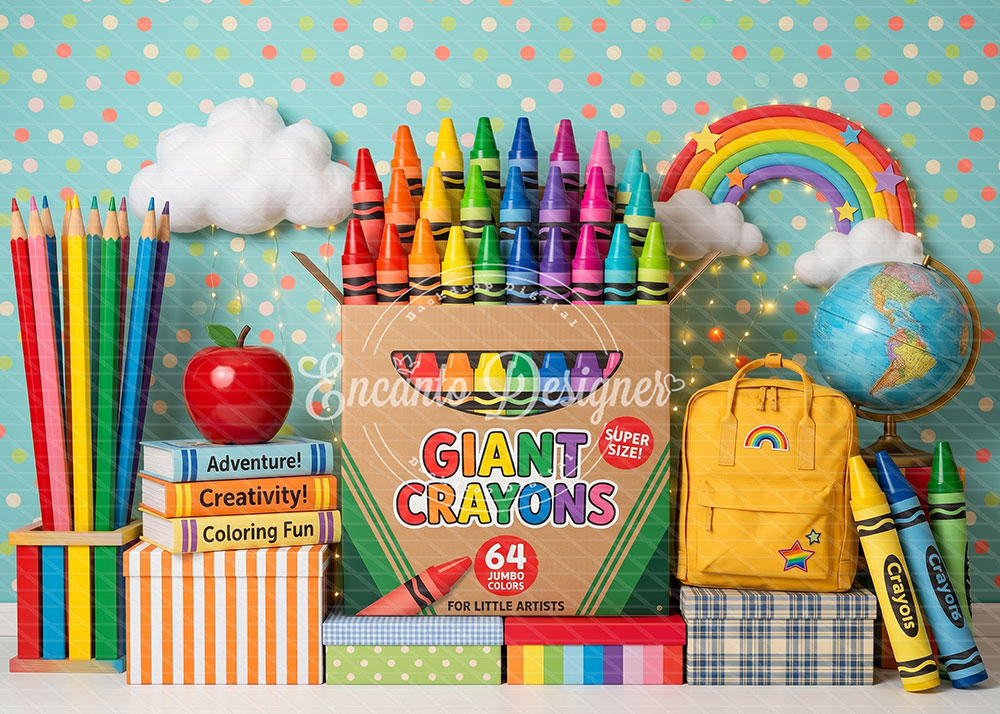 Avezano Giant Crayon Box Rainbow School Photography Background By Encanto Designer