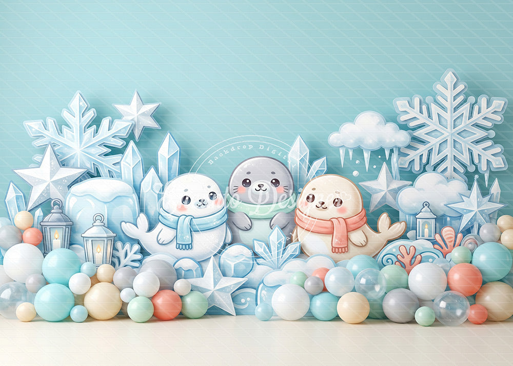 Avezano Cute Seal Winter Party Photography Background By Encanto Designer