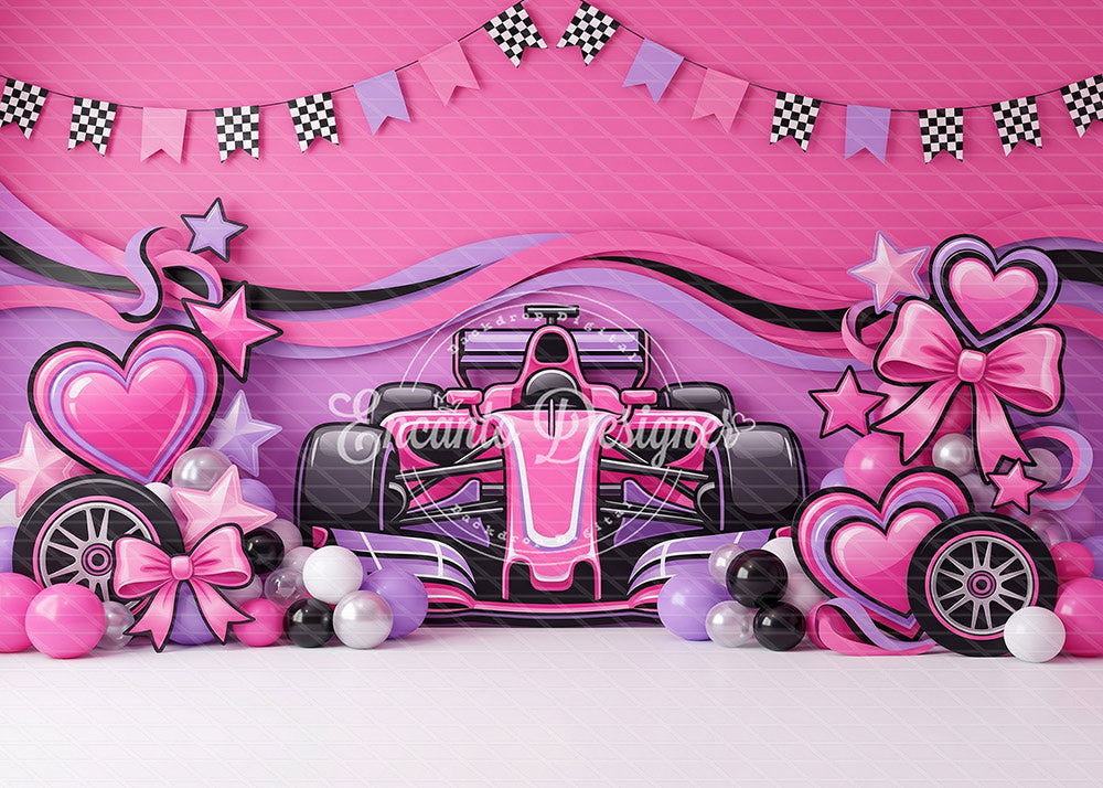 Avezano Pink Race Car Heart Photography Background By Encanto Designer