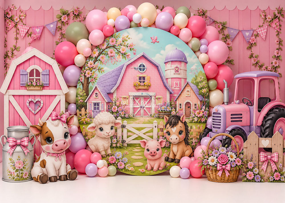 Avezano Pink Farm Animal Party Photography Background By Encanto Designer