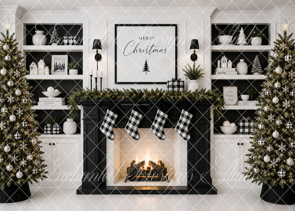 Avezano Modern Christmas Fireplace Backdrop Designed By Enchanted Design Studio