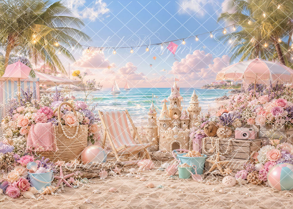 Avezano Pastel Beach Castle Floral Backdrop Designed By Enchanted Design Studio