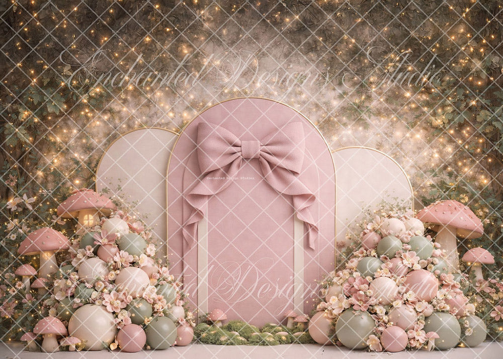 Avezano Pink Bow Mushroom Forest Backdrop Designed By Enchanted Design Studio