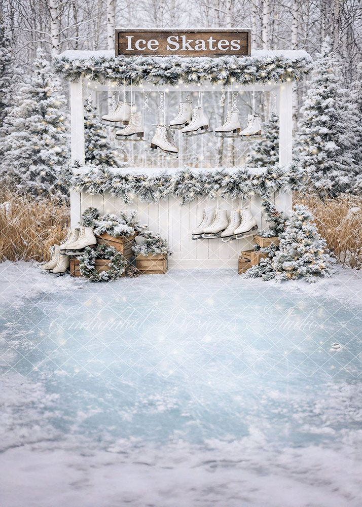 Avezano Winter Ice Skate Cabin With Floor Backdrop Designed By Enchanted Design Studio