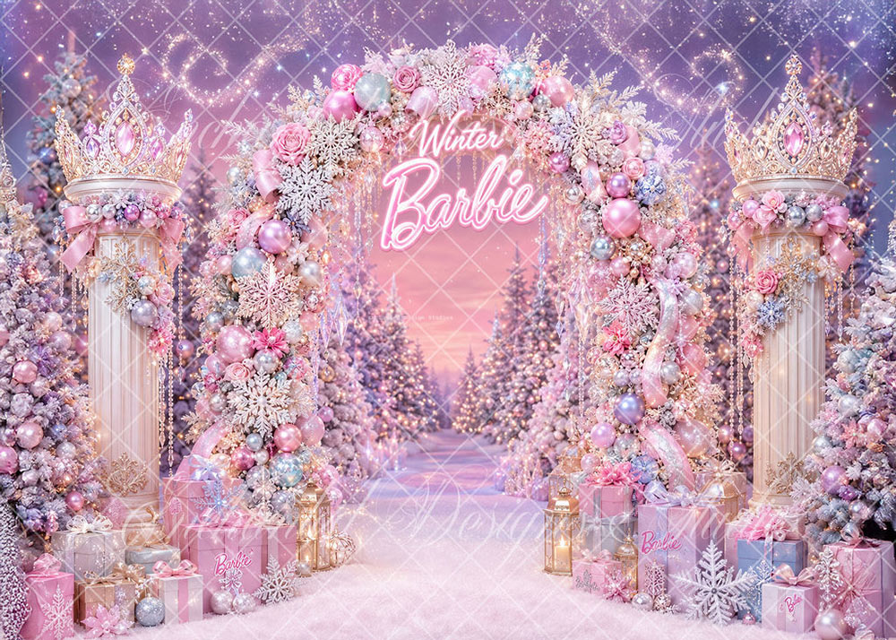 Avezano Pink Winter Princess Arch Backdrop Designed By Enchanted Design Studio