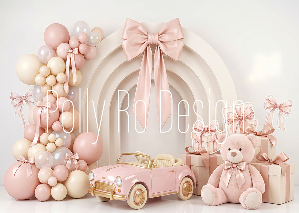 Avezano Pink Bow Bear Car Photography Backdrop Designed By Polly Ro Design