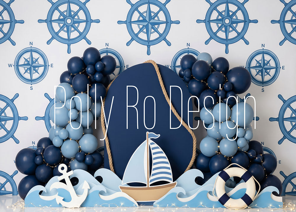 Avezano Nautical Sailor Balloon Photography Backdrop Designed By Polly Ro Design