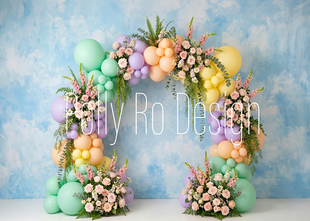 Avezano Pastel Floral Balloon Arch Photography Backdrop Designed By Polly Ro Design