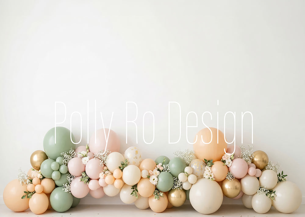 Avezano Sage Peach Balloon Garland Photography Backdrop Designed By Polly Ro Design