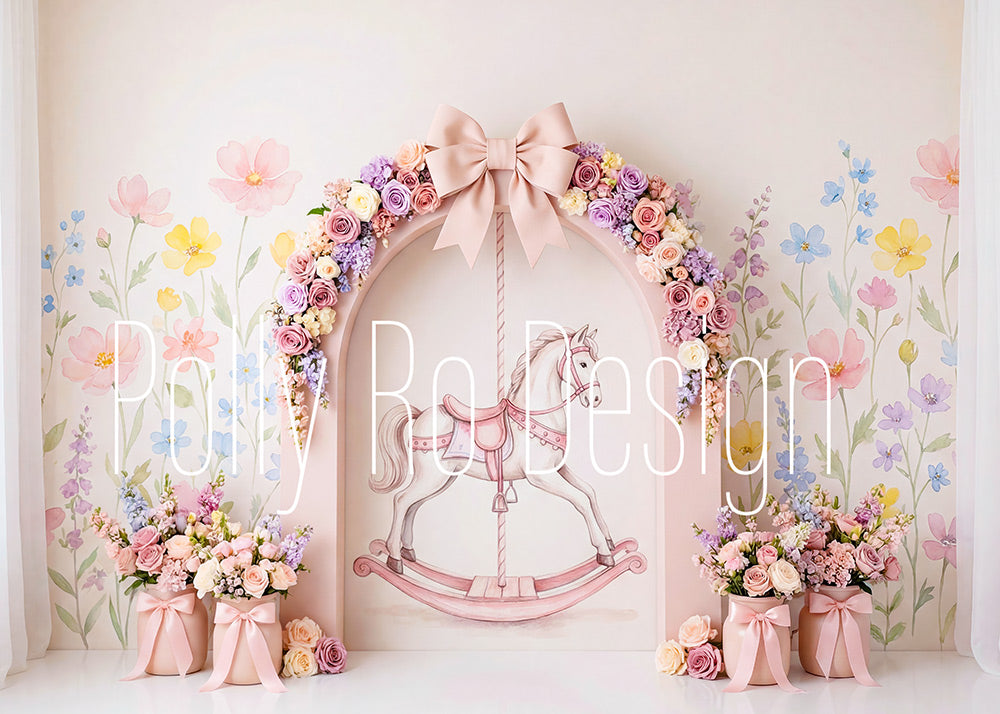 Avezano Floral Carousel Bow Photography Backdrop Designed By Polly Ro Design