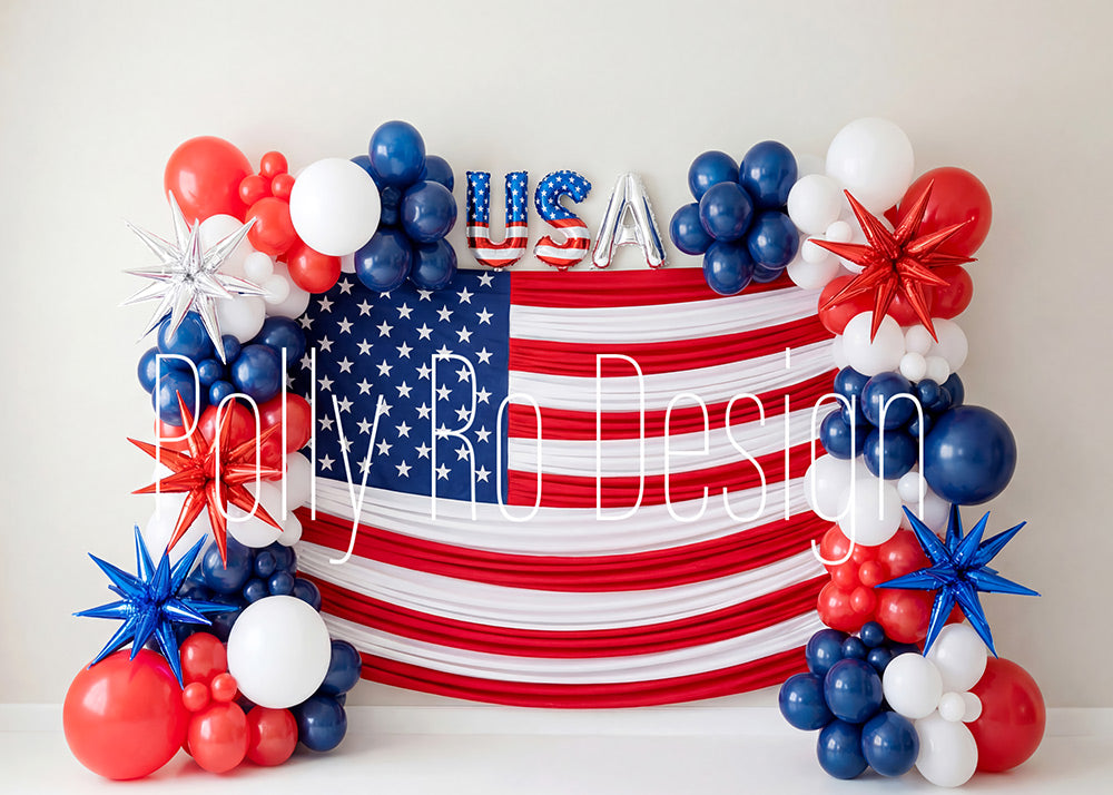 Avezano American Flag USA Balloon Photography Backdrop Designed By Polly Ro Design